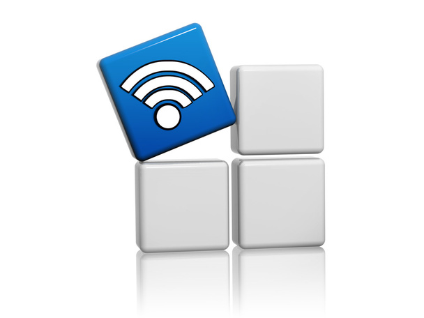 modrá kostka s wifi symbolem jako ikonu na boxy - Fotografie, Obrázek