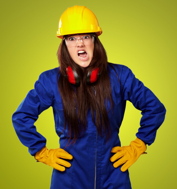 Mulher trabalhador com capacete
 - Foto, Imagem