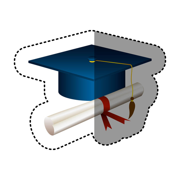 αυτοκόλλητο καπάκι αποφοίτηση σιλουέτα με πιστοποιητικό - Διάνυσμα, εικόνα