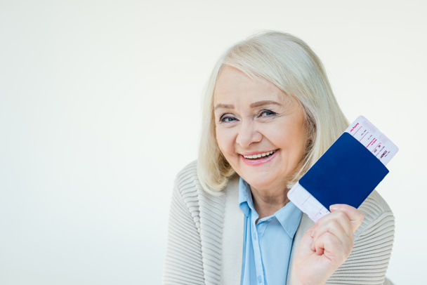senior woman with passports and tickets - Photo, Image