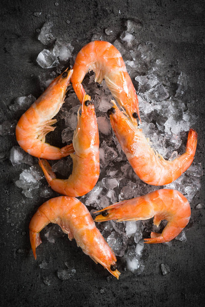 Fresh Prawns Shrimps in ice. - Photo, Image
