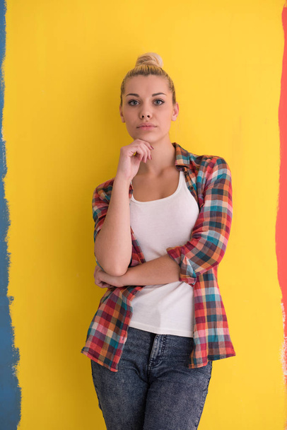 young woman over color background - Φωτογραφία, εικόνα
