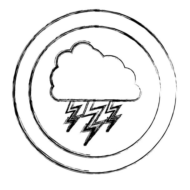 monochrom verschwommener Kreisrahmen mit Wolke mit Blitzen - Vektor, Bild