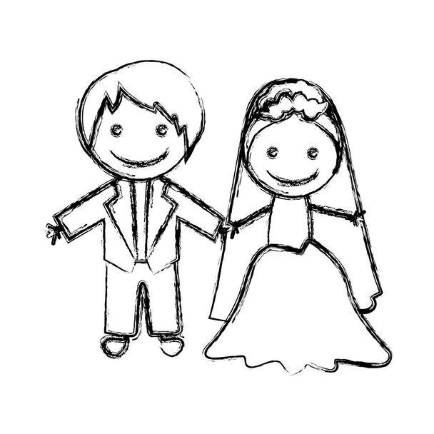 silhouette floue dessinée à la main avec couple marié
 - Vecteur, image