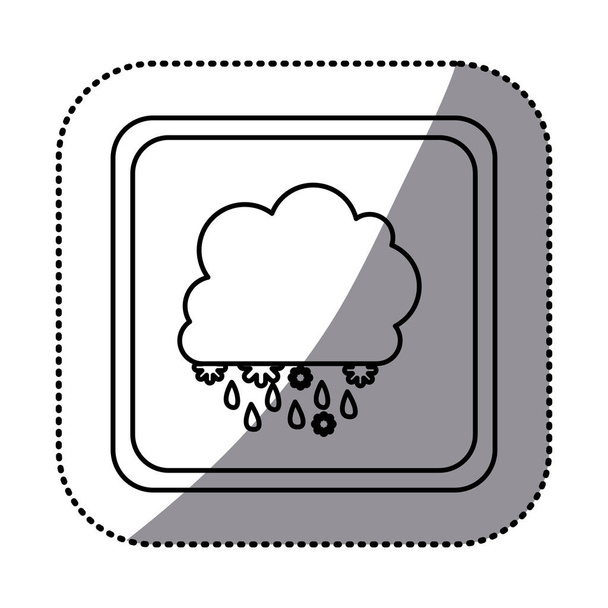 pegatina monocromo marco cuadrado con cúmulo de nubes con lluvia
 - Vector, imagen