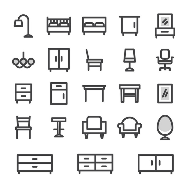 vector icons set furniture for home and office interior - Vektor, Bild