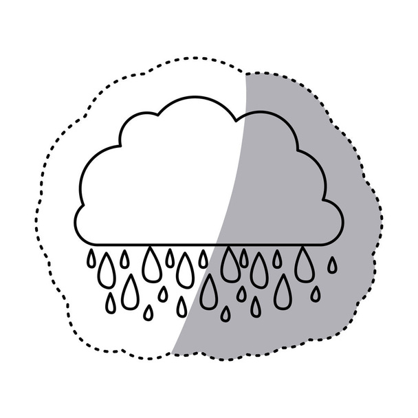 pegatina contorno monocromo de nube con lluvia
 - Vector, Imagen