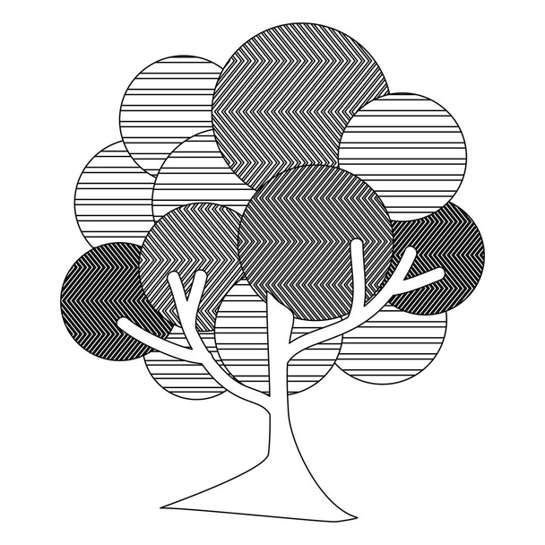 monochrome silhouette leafy tree plant with abstract lines and thin trunk - Vector, Image