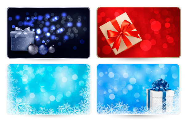 Набор открыток с рождественскими подарочными коробками, мячами и снежинками. Векторная иллюстрация
. - Вектор,изображение