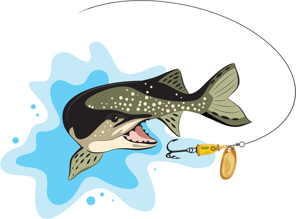 Pike and lure fishing, vector illustration - Vector, Image