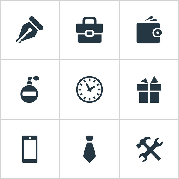 Conjunto de 9 iconos simples. Se puede encontrar elementos tales como reparación, presente, Billfold y otros
. - Vector, imagen
