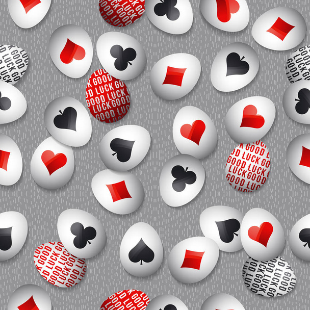 Seamless  gambling background with red and black symbols over ea - Vector, Imagen
