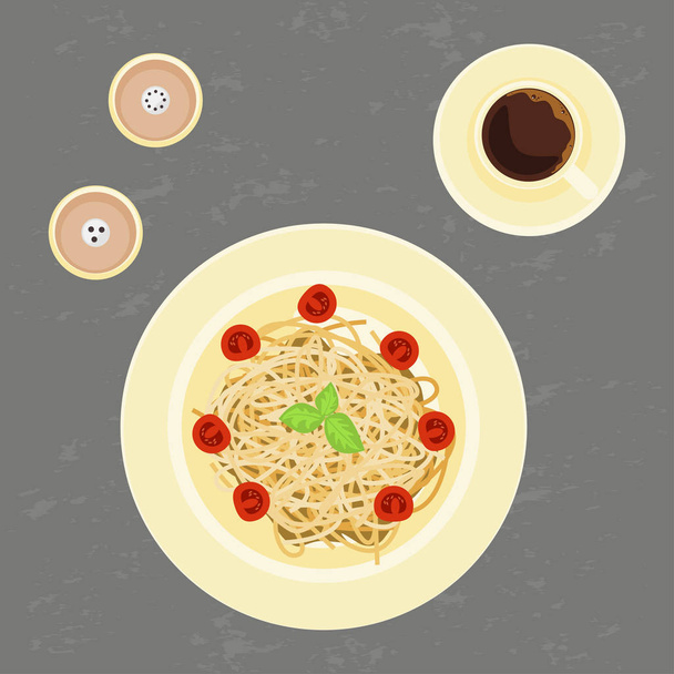 Delicious pasta and coffee - Vecteur, image
