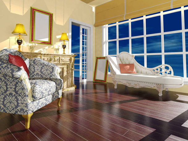 Clássico sala de estar decoração de interiores à luz do dia
 - Foto, Imagem