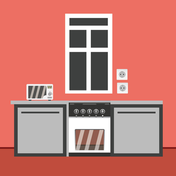 Interiér kuchyně s mikrovlnnou troubou - Vektor, obrázek