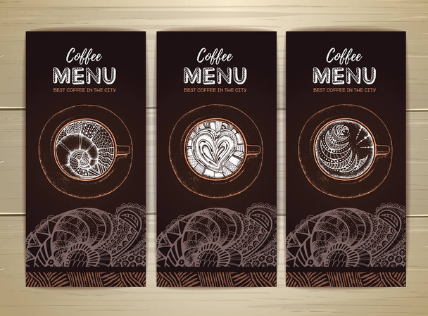 Coffee menu design. Decorative sketch of cup of coffee or tea - Vecteur, image