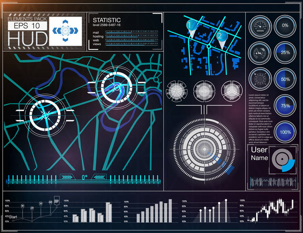 Futuristic user interface. HUD UI. Abstract virtual graphic touch user interface. HUD background outer space. Vector science abstract.  Vector illustration. - Вектор, зображення