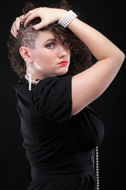 Ear super piercing woman curly girl - Фото, изображение