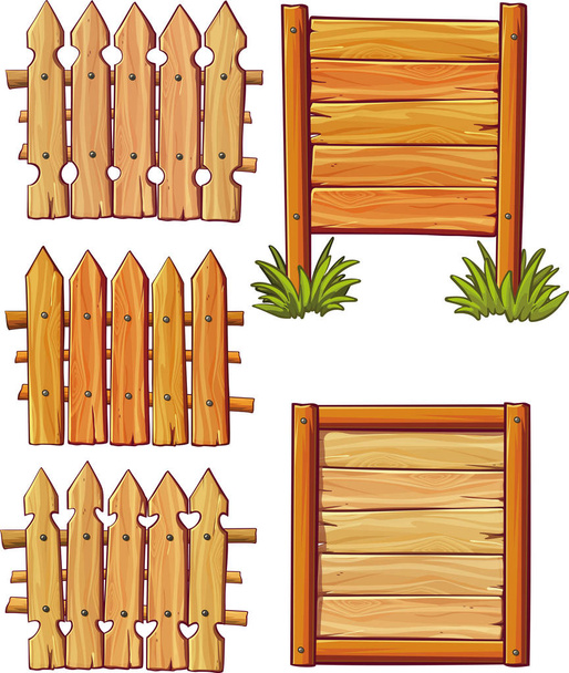 Wooden fences set - Vector, Image