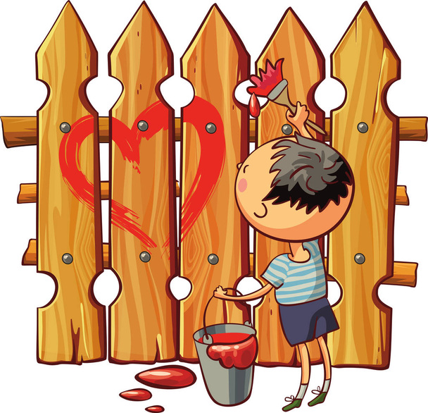 boy is painting red heart - Vector, Image