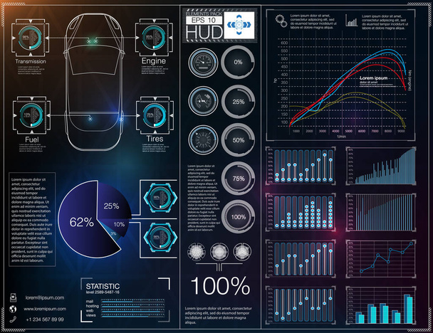 Abstract background with different elements of the hud. Hud elements,graph.Vector illustration.Head-up display elements for Infographic elements. - Vector, Imagen