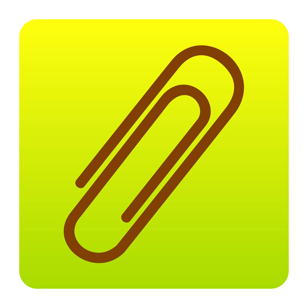 Clip sign illustration. Vector. Brown icon at green-yellow gradient square with rounded corners on white background. Isolated. - Vector, Image