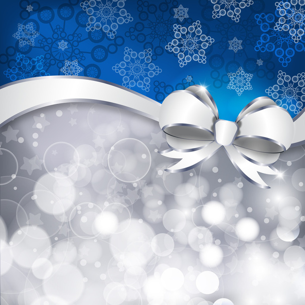 White bow on a shines silver and blue background - Vector, afbeelding