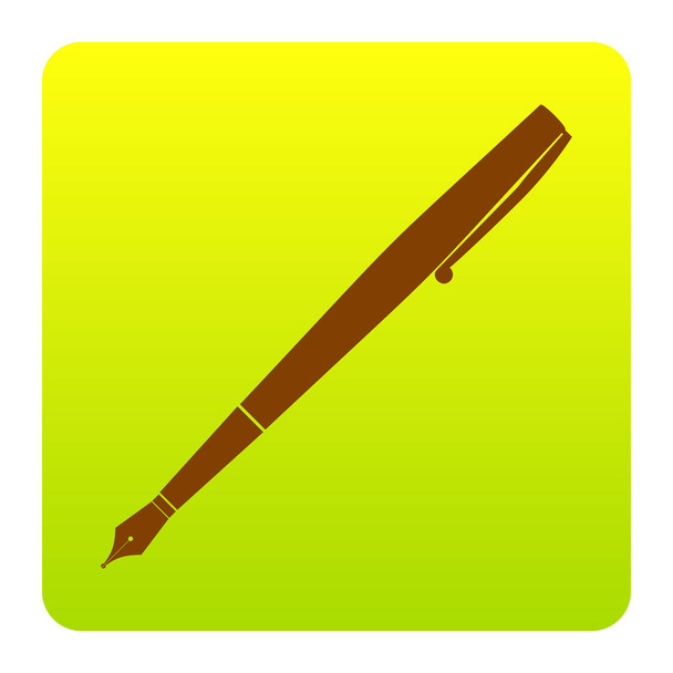 Pen sign illustration. Vector. Brown icon at green-yellow gradient square with rounded corners on white background. Isolated. - ベクター画像