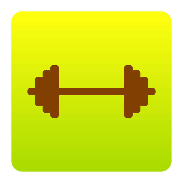 Dumbbell weights sign. Vector. Brown icon at green-yellow gradient square with rounded corners on white background. Isolated. - Vector, Image