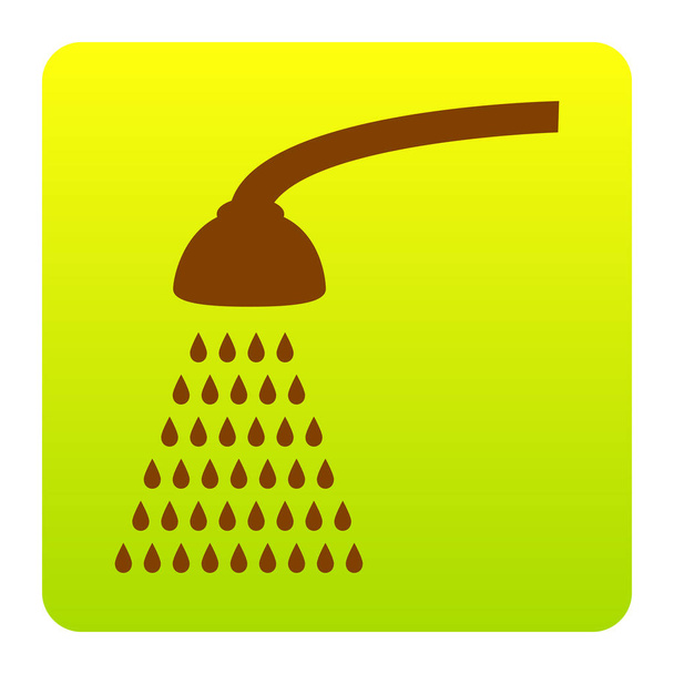 Shower simple sign. Vector. Brown icon at green-yellow gradient square with rounded corners on white background. Isolated. - Vector, Image