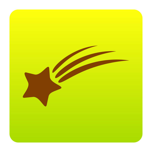 Shooting star sign. Vector. Brown icon at green-yellow gradient square with rounded corners on white background. Isolated. - Vector, Image