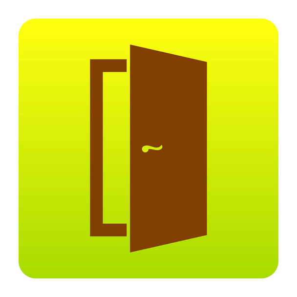 Door sign illustration. Vector. Brown icon at green-yellow gradient square with rounded corners on white background. Isolated. - Vetor, Imagem