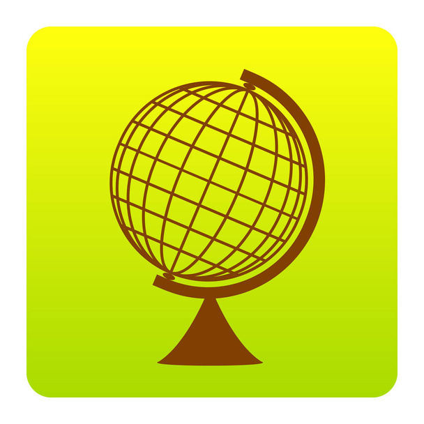 Signe Earth Globe. Vecteur. Icône marron au carré dégradé vert-jaune avec des coins arrondis sur fond blanc. Isolé
. - Vecteur, image