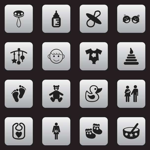 Ensemble de 16 icônes pour enfants modifiables. Comprend des symboles tels que Footmark, hochet, ornement et plus. Peut être utilisé pour le Web, mobile, interface utilisateur et infographie
. - Vecteur, image