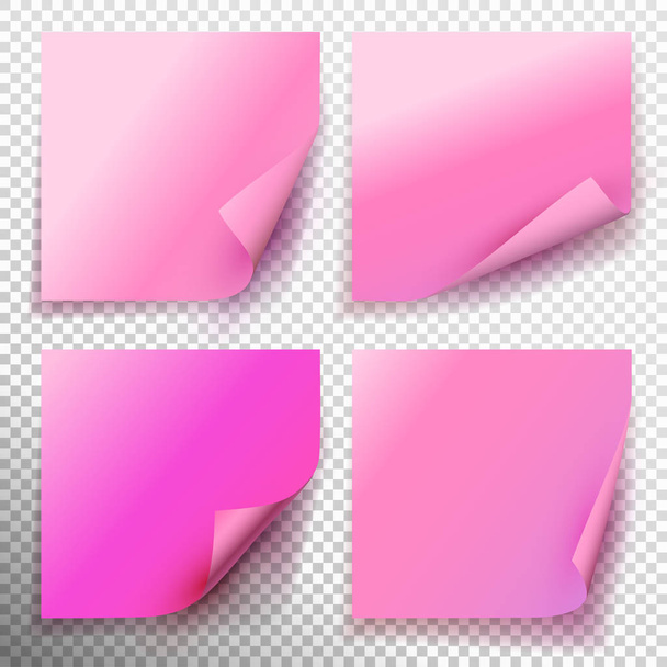 Set of pink sticky note isolated on transparent background. Vector illustration - Vector, Image