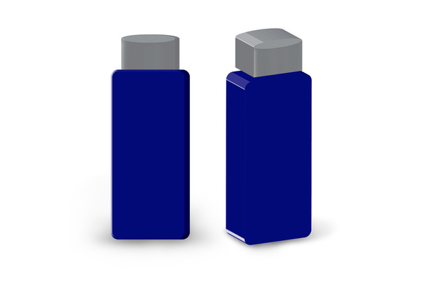 bouteille bleue avec couvercle gris pour cosmétiques - Vecteur, image