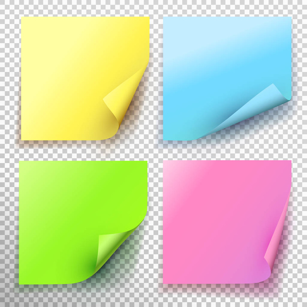 Conjunto de nota adhesiva amarilla verde azul rosa aislada sobre fondo transparente. Ilustración vectorial
 - Vector, imagen