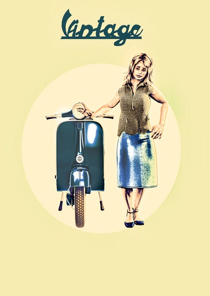 Mulher e motocicleta símbolo italiano vintage
 - Foto, Imagem