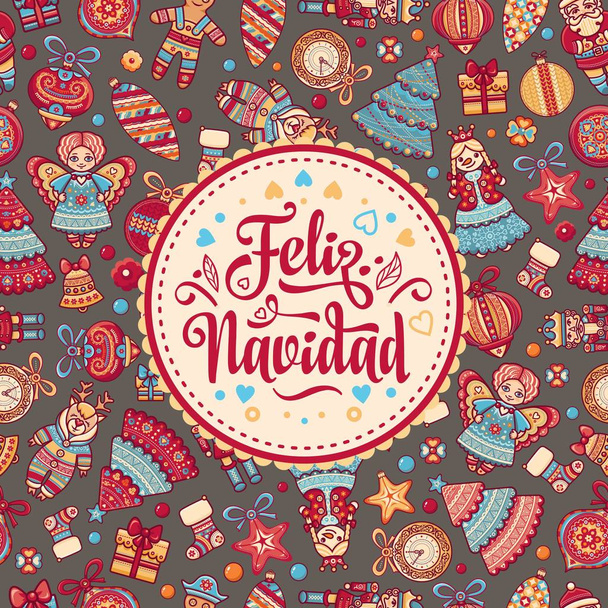 Feliz navidad. Χριστουγεννιάτικη κάρτα στην ισπανική γλώσσα. - Διάνυσμα, εικόνα