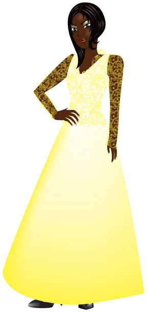 Black Woman Yellow Gown - Вектор, зображення