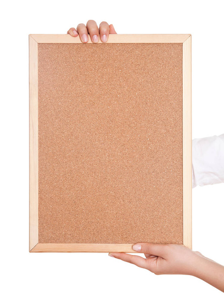 Human Hands Holding Empty Blank Board Over White Background - Re - Foto, Imagen