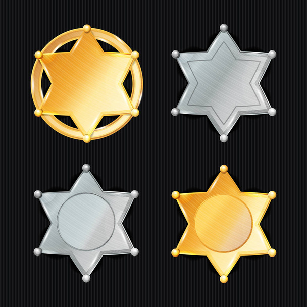 Sheriff Badge Star Vector Set. Different Types. Classic Symbol. Municipal City Law Enforcement Department. Isolated On Black Background. - Vector, Image