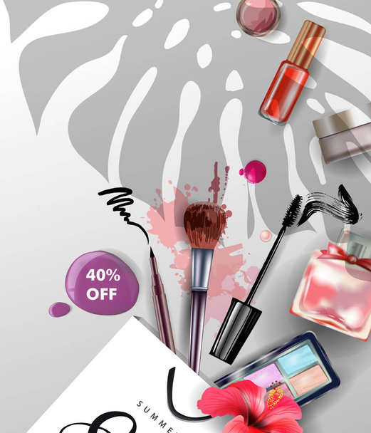 Beauty and cosmetics background. Summer sale Concept. Use for advertising flyer, banner, leaflet. Vector. - Vector, Image
