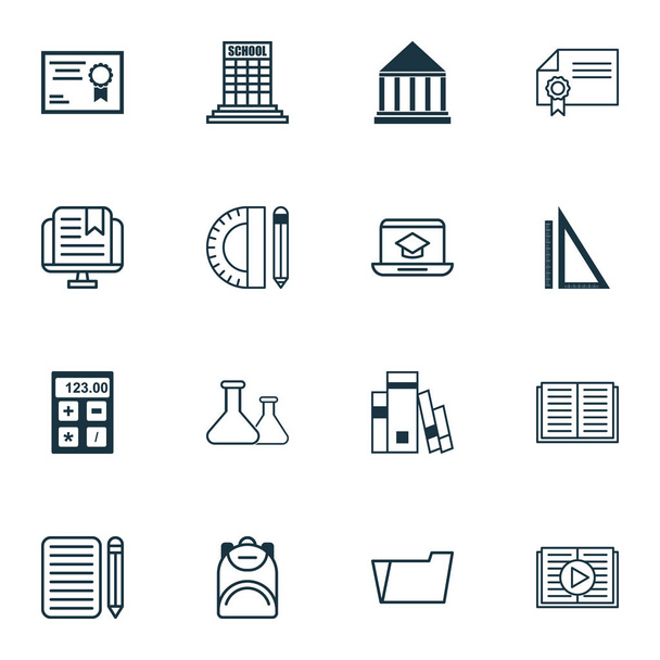 Set Of 16 Education Icons. Includes Opened Book, Home Work, Education Center And Other Symbols. Beautiful Design Elements. - Vector, Image
