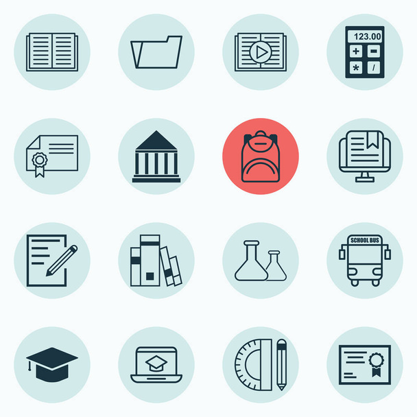 Set Of 16 School Icons. Includes Graduation, Paper, Library And Other Symbols. Beautiful Design Elements. - Vector, Image