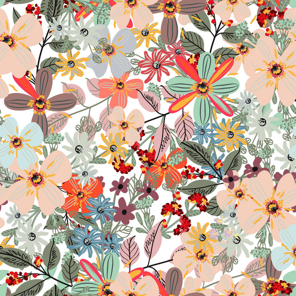 Floral pastel color pattern with spring flowers - Vecteur, image