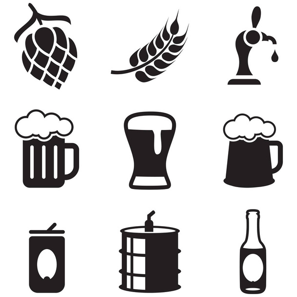 Bier-Ikonen schwarz & weiß - Vektor, Bild