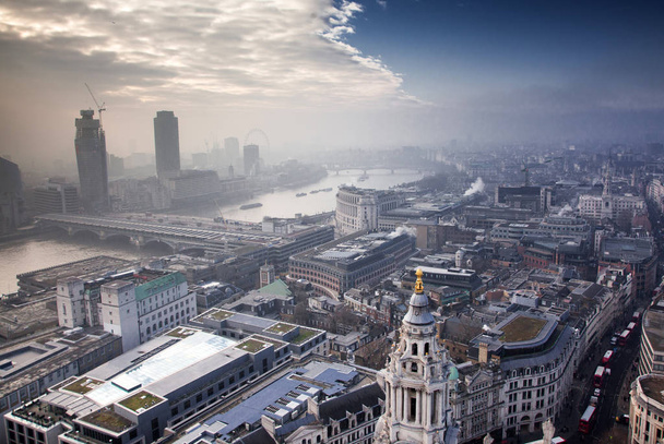 rooftop view over London on a foggy day from St Paul's cathedral - Photo, Image