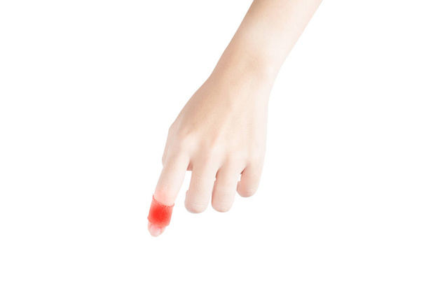 Dor aguda em um dedo da mulher isolado no fundo branco. Caminho de recorte no fundo branco
. - Foto, Imagem