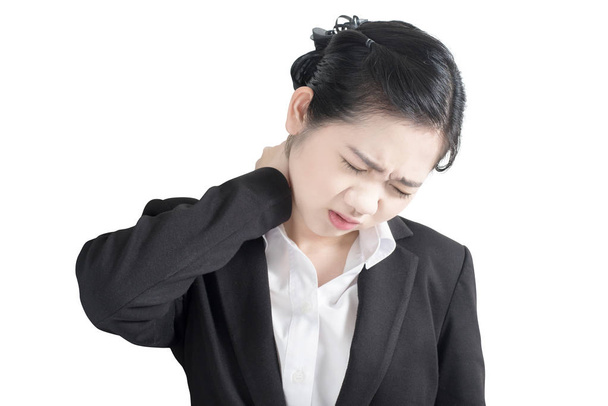 akute Schmerzen und Halsschmerzen Symptom einer Geschäftsfrau isoliert o - Foto, Bild